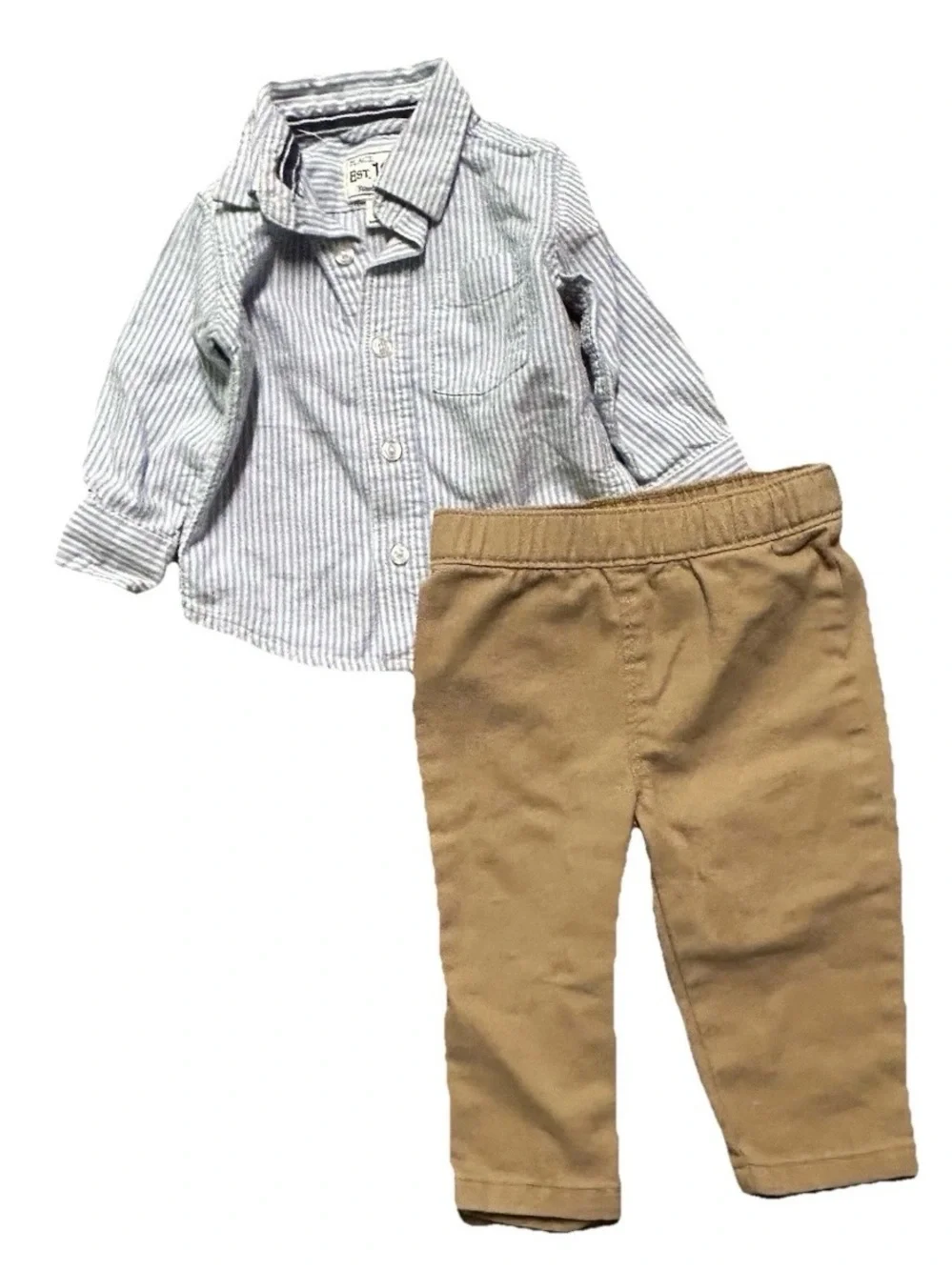 Baby Boy Fall Halloween Plaid Button Down Sweatpants Khakis Size 6-9 Months